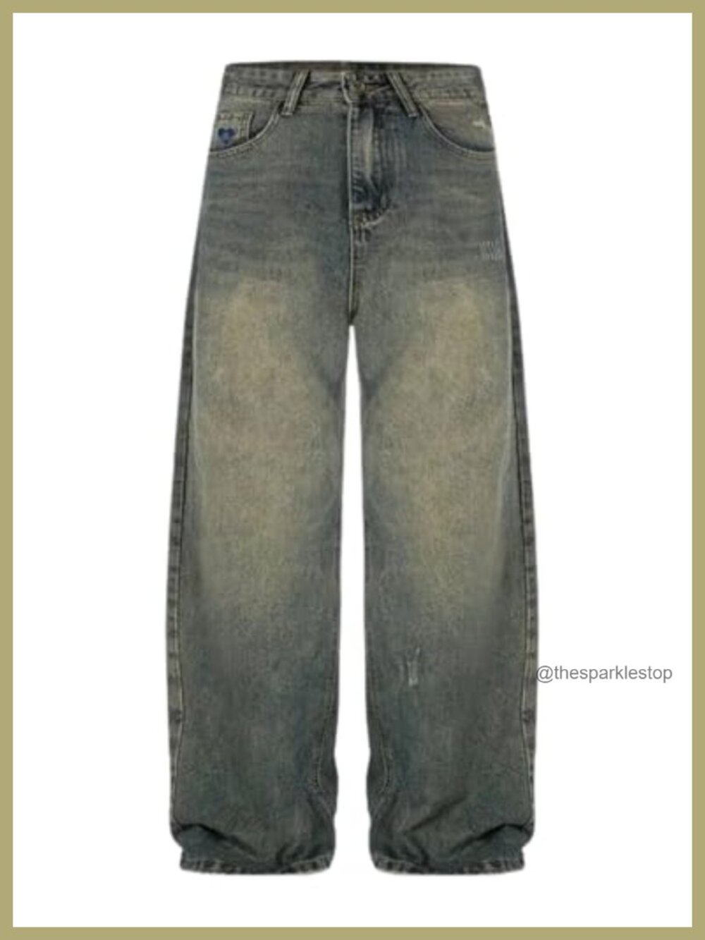 Baggy Wide Leg Cut Off Hem Distressed Denim Jeans Loose Fit Casual